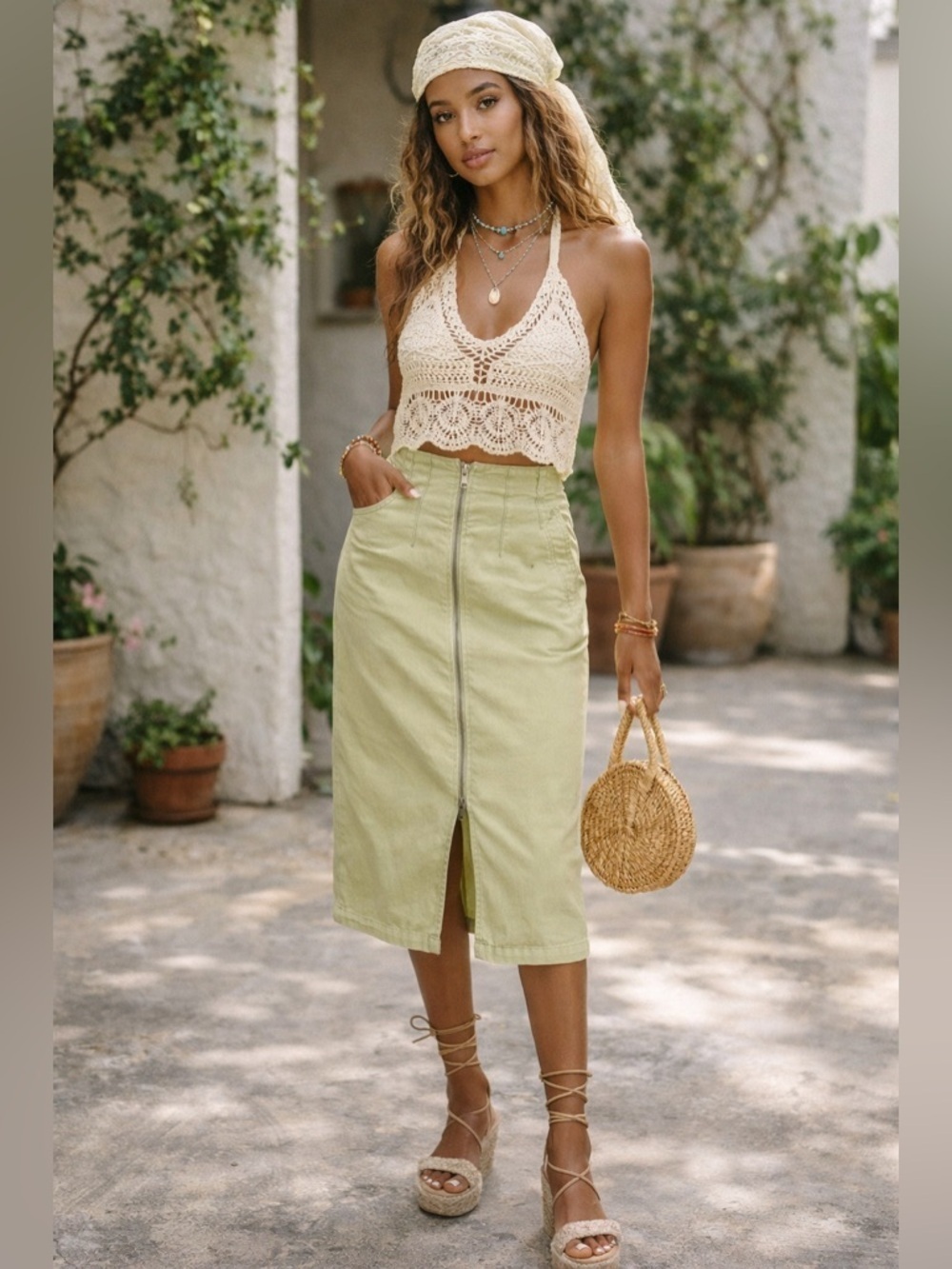 Free People We The Free I Want It All Midi Corduroy Skirt Light Moss Green Sz 28